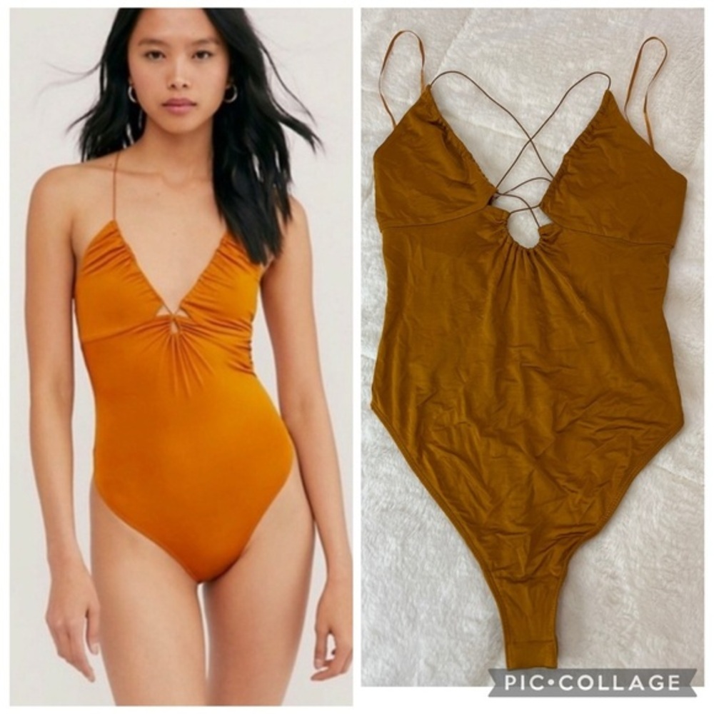 Free People Hit Play Honey Ginger Bodysuit Size S